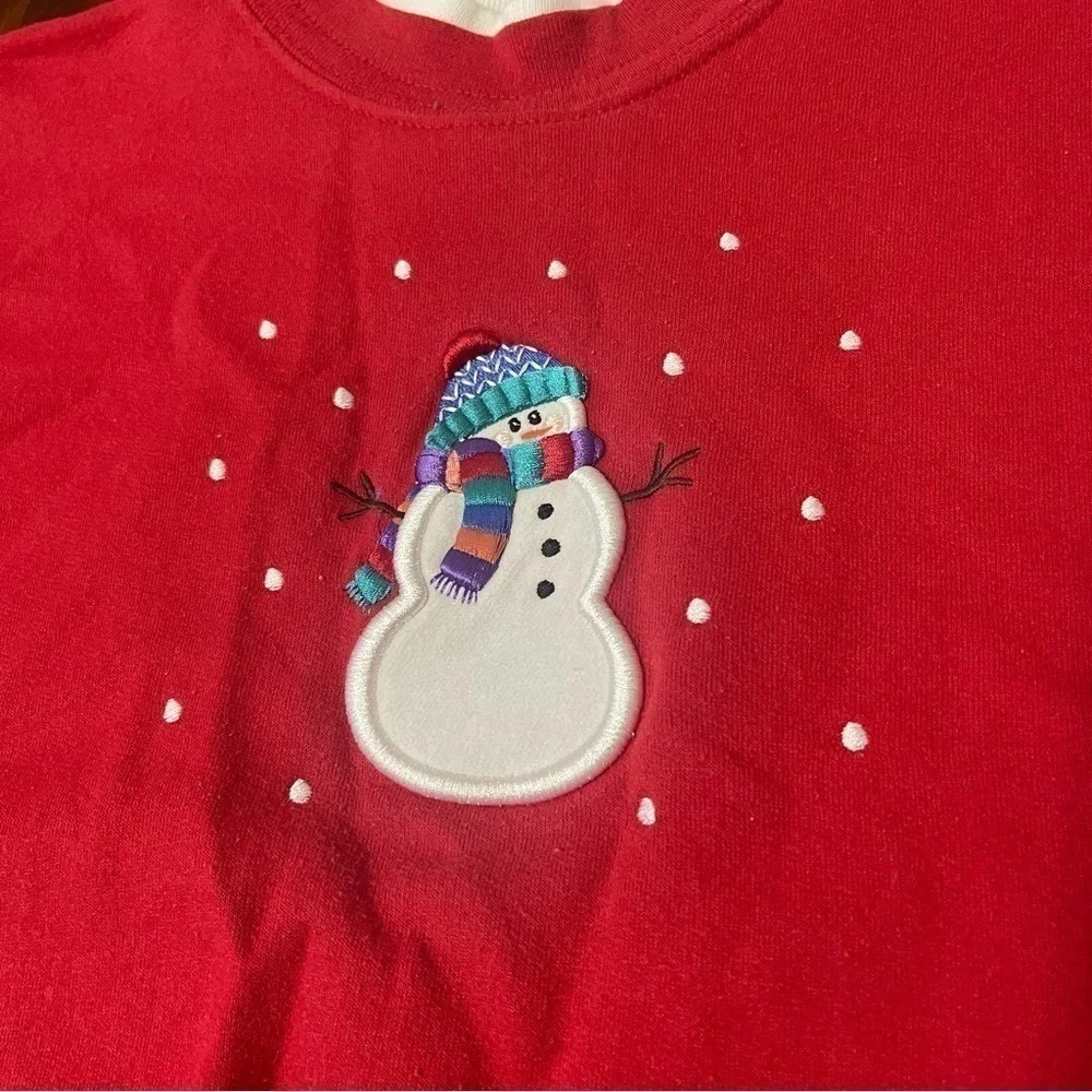 Top Stitch By Morning Sun Double Collar Red Snowman Sweatshirt Crewneck XL - Picture 2 of 8